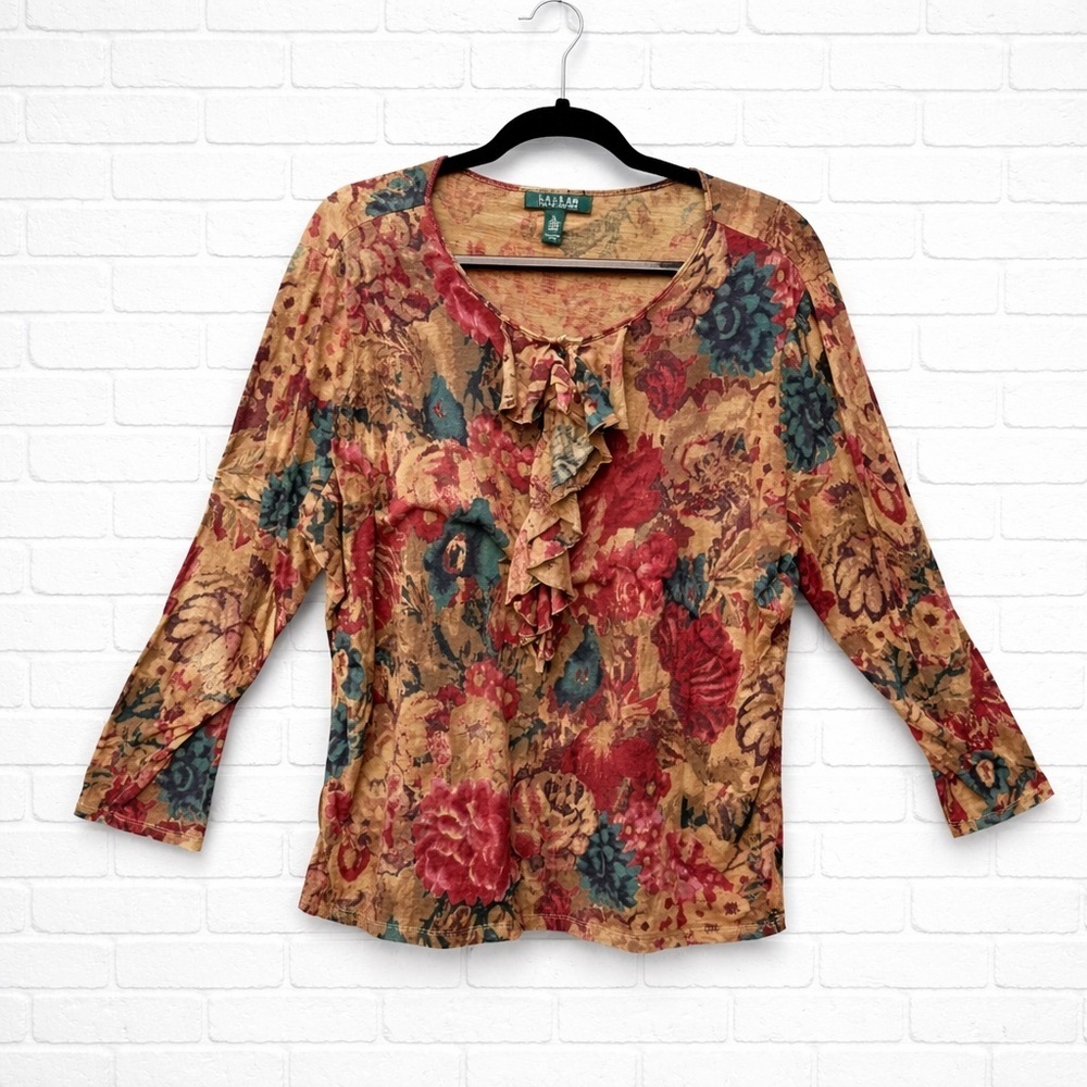 Ralph Lauren Plus Size Top Shirt Blouse Floral Cotton Boho 3X